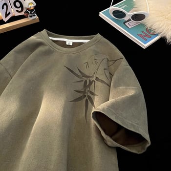 Muško T‑shirt s kratkim rukavima u kineskom stilu, ljeto 2025, teški velur, američka trend marka, okrugli izrez, slobodan kroj