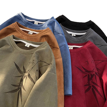 Muško T‑shirt s kratkim rukavima u kineskom stilu, ljeto 2025, teški velur, američka trend marka, okrugli izrez, slobodan kroj