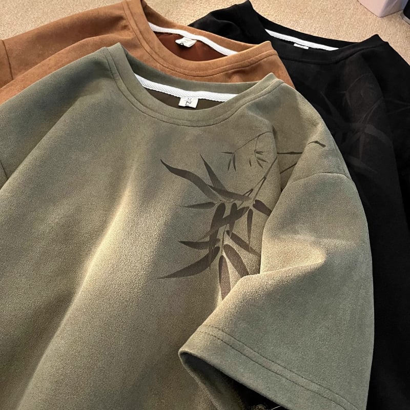 Muško T‑shirt s kratkim rukavima u kineskom stilu, ljeto 2025, teški velur, američka trend marka, okrugli izrez, slobodan kroj