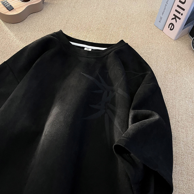 Muško T‑shirt s kratkim rukavima u kineskom stilu, ljeto 2025, teški velur, američka trend marka, okrugli izrez, slobodan kroj