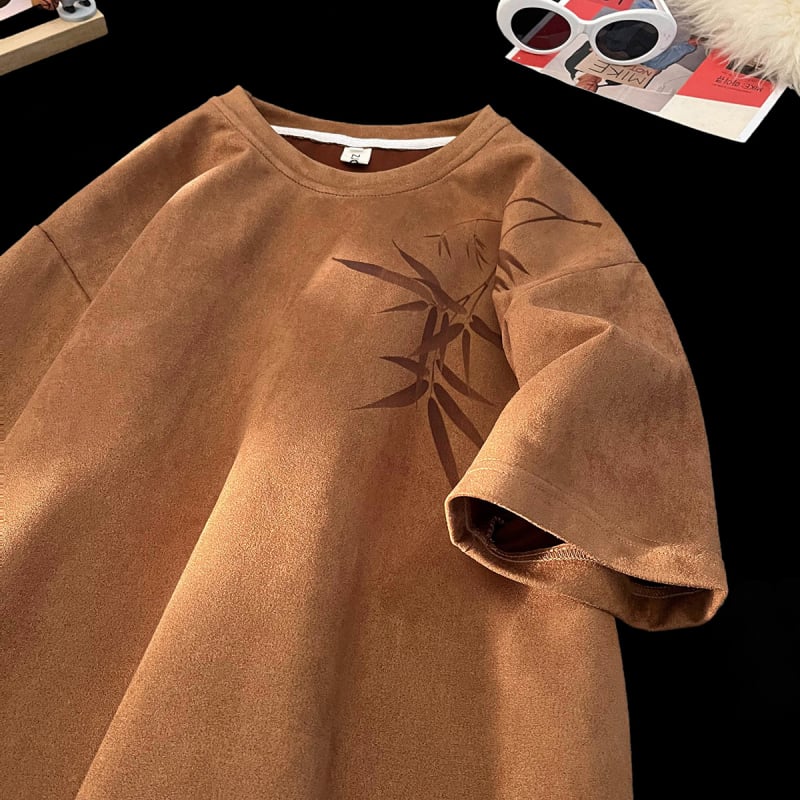 Muško T‑shirt s kratkim rukavima u kineskom stilu, ljeto 2025, teški velur, američka trend marka, okrugli izrez, slobodan kroj