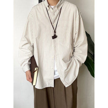 Japán stílusú retro csíkos hosszú ujjú ing, laza szabású, casual vintage, uniszex