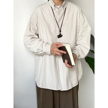 Japán stílusú retro csíkos hosszú ujjú ing, laza szabású, casual vintage, uniszex