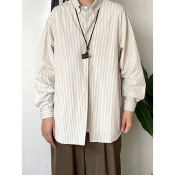 Japán stílusú retro csíkos hosszú ujjú ing, laza szabású, casual vintage, uniszex