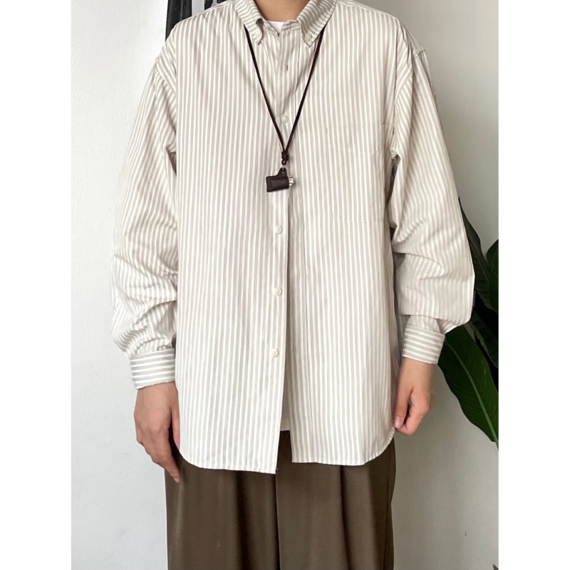 Japán stílusú retro csíkos hosszú ujjú ing, laza szabású, casual vintage, uniszex