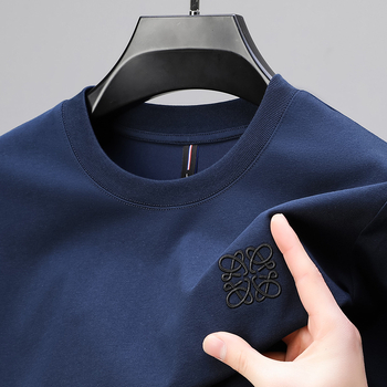 Őszi 2025 férfi pamutkeverék pulóver, kerek nyakú, hosszú ujjú, karcsú szabás, jacquard mintás
