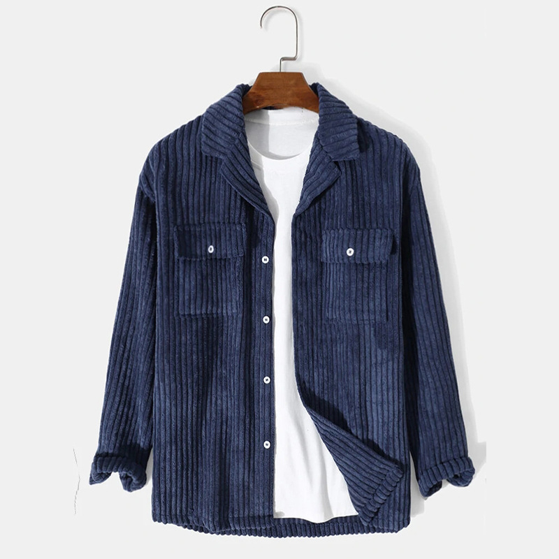 Férfi kordbársony hosszú ujjú ing kardigán, laza szabású, egyszínű