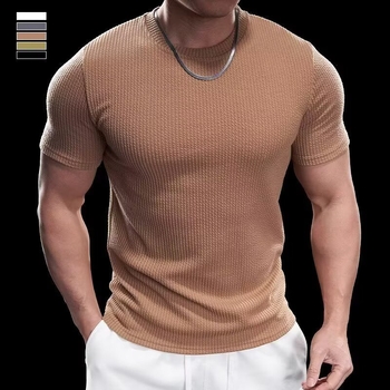 Férfi slim-fit rövid ujjú póló, izomtextúra, légáteresztő Ice Silk anyag, edzéshez