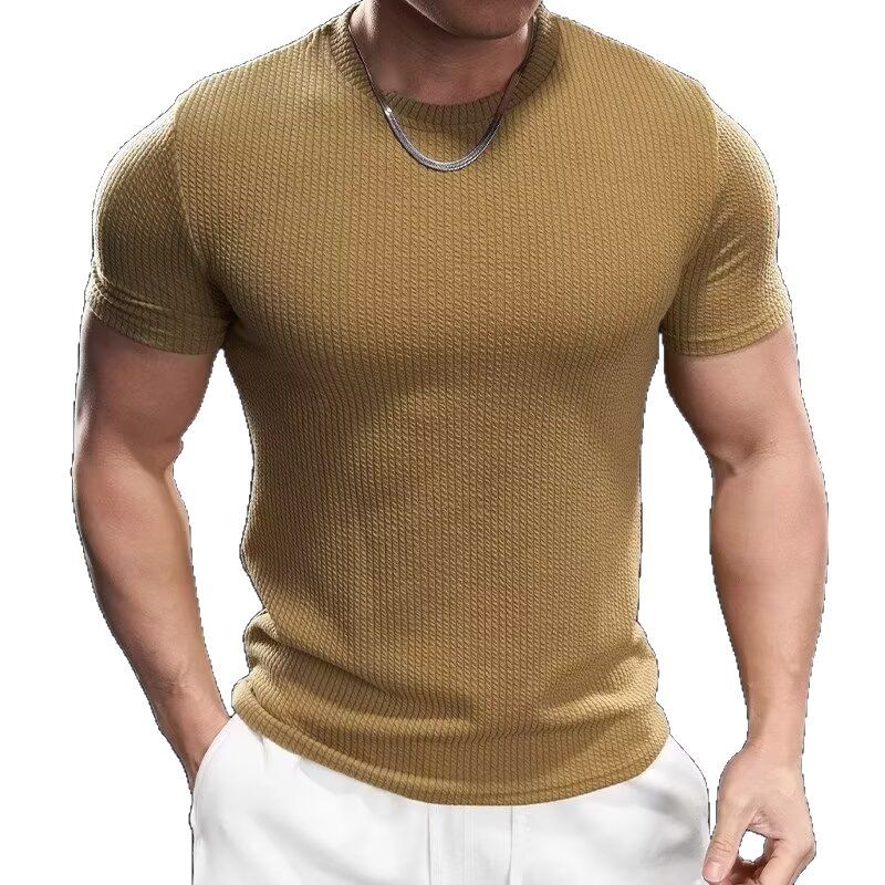 Férfi slim-fit rövid ujjú póló, izomtextúra, légáteresztő Ice Silk anyag, edzéshez