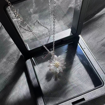 Női mikro pavé cirkónia krizantém alakú nyaklánc, GD-ihletésű, könnyed luxus divatos dekoltázs lánc, állítható 41–50 cm