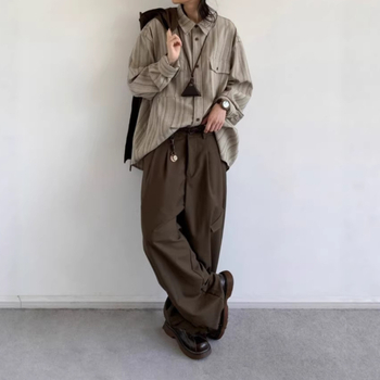 Tavasz–ősz japán retro függőleges csíkos ing, uniszex, laza szabás, mindennapi egyetemi stílus, munkaruházat, hosszú ujjú