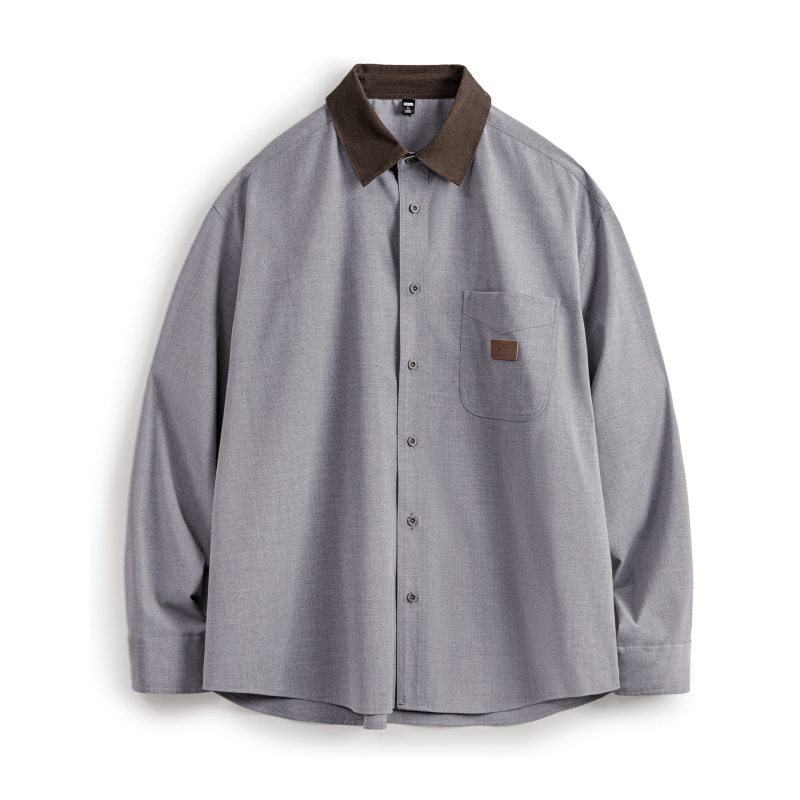 Férfi corduroy patchwork ing-jakett, hosszú ujjú, szürke, vékony, tavaszi-őszi viselet