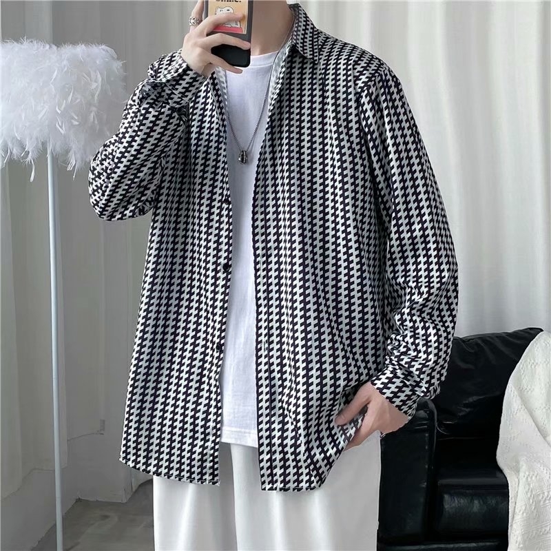 Férfi ing koreai stílusban, slim-fit, modern üzleti-kazual fazon fodrászoknak