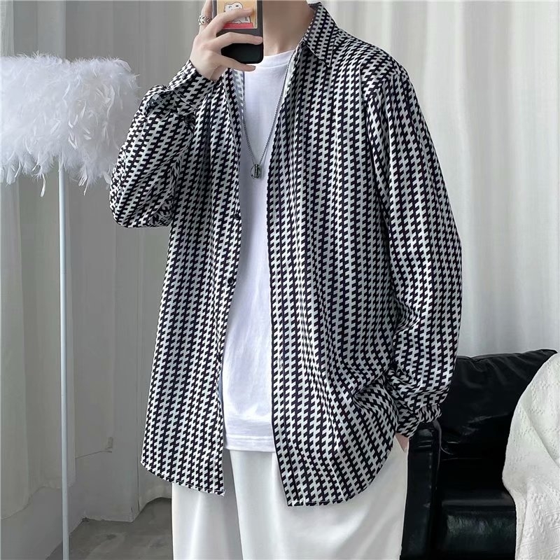 Férfi ing koreai stílusban, slim-fit, modern üzleti-kazual fazon fodrászoknak
