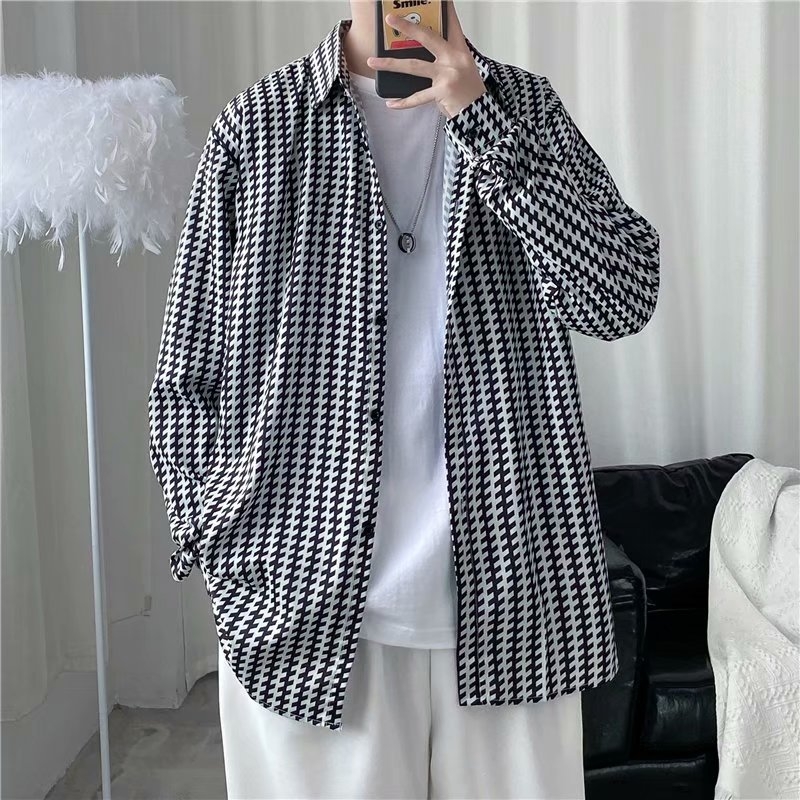 Férfi ing koreai stílusban, slim-fit, modern üzleti-kazual fazon fodrászoknak