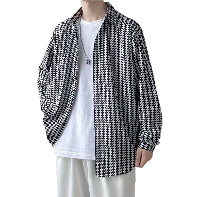 Férfi ing koreai stílusban, slim-fit, modern üzleti-kazual fazon fodrászoknak