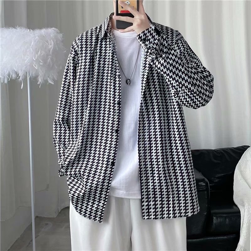 Férfi ing koreai stílusban, slim-fit, modern üzleti-kazual fazon fodrászoknak