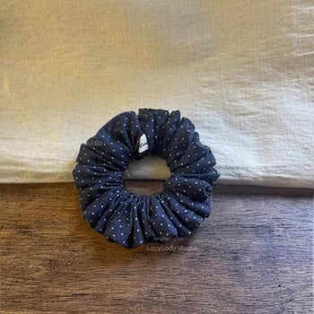 Scrunchie în stil franțuzesc, imprimeu cu buline — elastic de păr elegant pentru coc sau coadă, din material textil