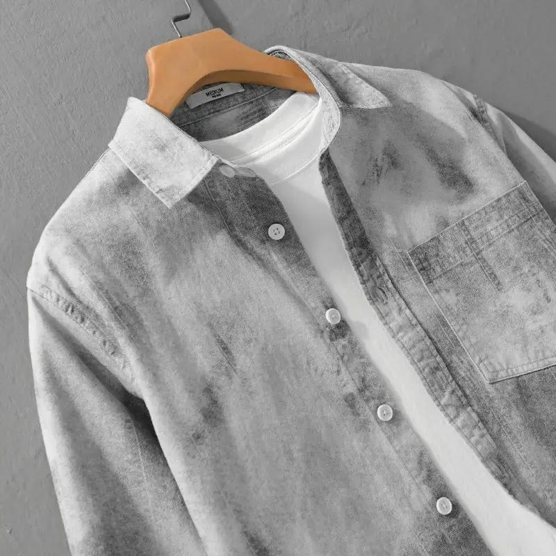 Férfi hosszú ujjú tie-dye mintás ing – laza, mindennapi felső, 2026-os trend