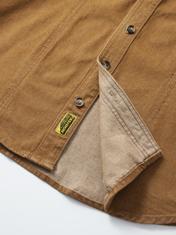 Férfi barna denim ing, hétköznapi, hosszú ujjú, egyszínű