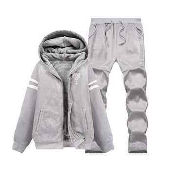 Férfi téli fleece-bevonatú kapucnis pulóver szett, kardigán dzseki, mindennapi sport