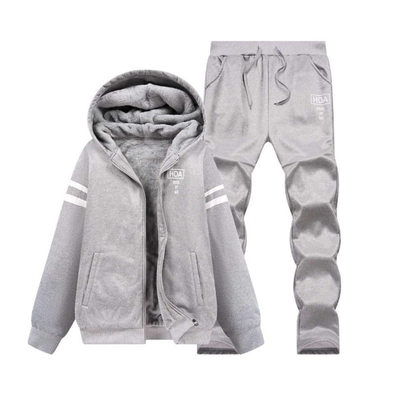 Férfi téli fleece-bevonatú kapucnis pulóver szett, kardigán dzseki, mindennapi sport