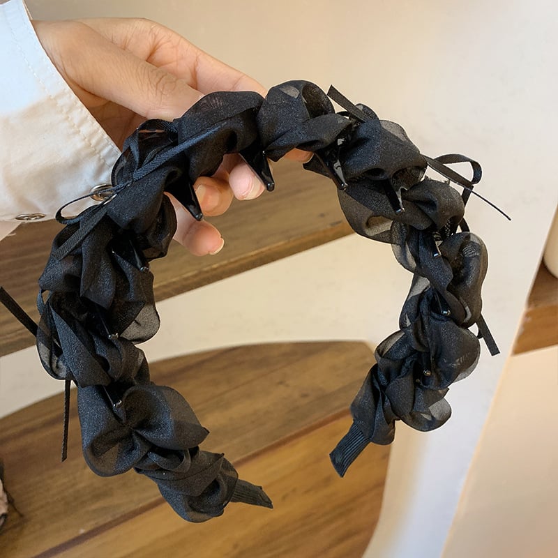 Bandă de păr coreeană cu valuri, dinți pentru prindere, anti-alunecare, design cu funda, subțiază vizual fața, accesorii pentru păr