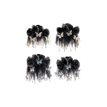 Clip de păr cu funda neagră din plasă, cu pietre strălucitoare, elegant și atrăgător, accesoriu pentru păr feminin