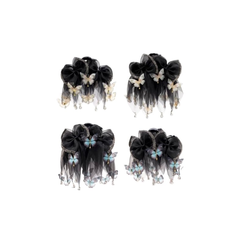 Clip de păr cu funda neagră din plasă, cu pietre strălucitoare, elegant și atrăgător, accesoriu pentru păr feminin