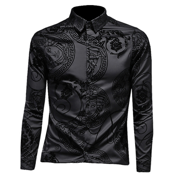 Férfi bársonyos hosszú ujjú ing virágmintával, nagy méret, slim fit, ősz 2026
