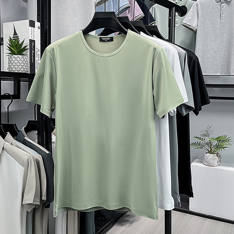 Férfi nyári rövid ujjú póló laza szabású, varrat nélküli, hűsítő érzetű anyag, egyszínű, ice silk