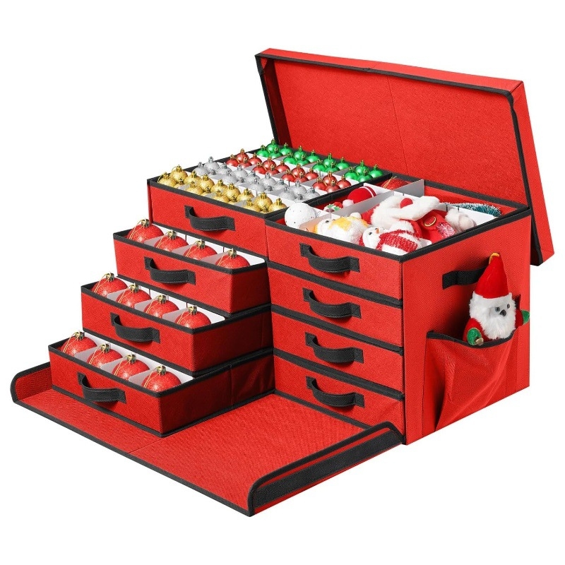 Kutija za pohranu božićnih ukrasa s 128 pretinaca, 65×32×34 cm, 600D Oxford platno, s preklopnim poklopom, prenosna