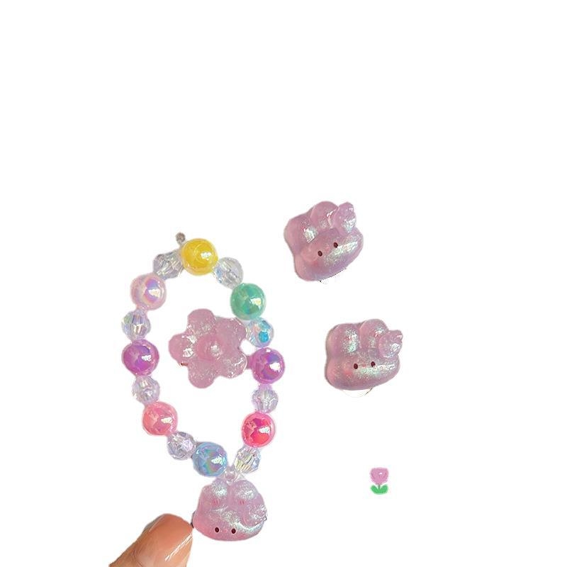 Koreai stílusú gyerek karkötő készlet — divatos hercegnői kiegészítők, aranyos rózsaszín szív alakú ékszerek lányoknak