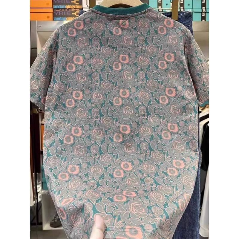Muška majica s printom u korejskom stilu, kratkih rukava, uski kroj, okrugli izrez, lagan materijal