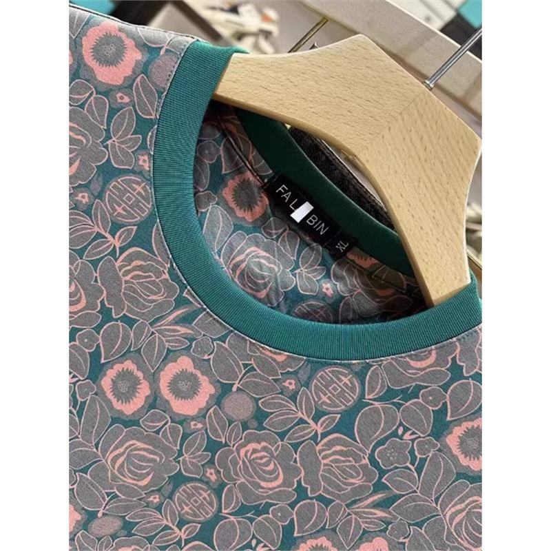 Muška majica s printom u korejskom stilu, kratkih rukava, uski kroj, okrugli izrez, lagan materijal