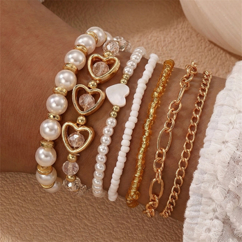 Set de brățări handmade cu mărgele de perle, inimă și fluture, stil boho pentru femei
