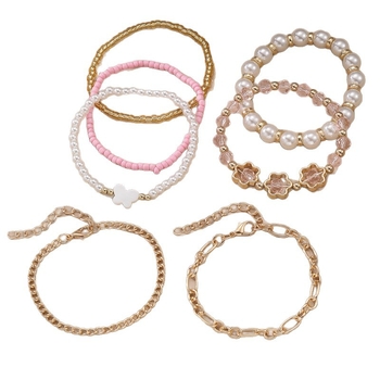 Set de brățări handmade cu mărgele de perle, inimă și fluture, stil boho pentru femei