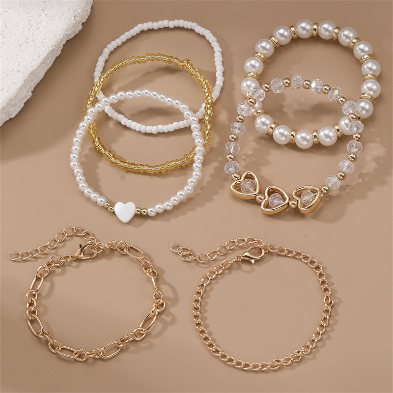 Set de brățări handmade cu mărgele de perle, inimă și fluture, stil boho pentru femei