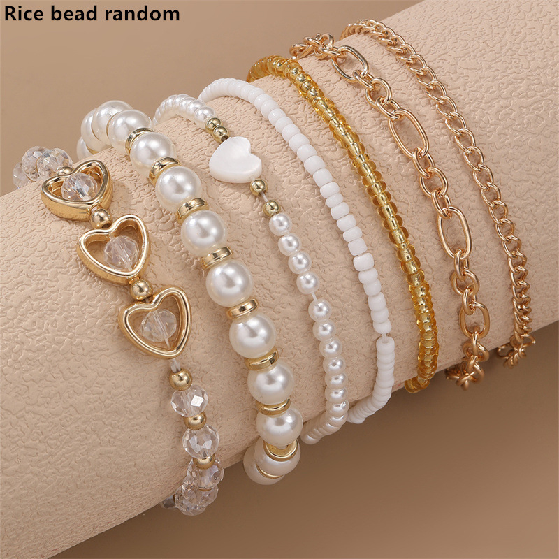 Set de brățări handmade cu mărgele de perle, inimă și fluture, stil boho pentru femei