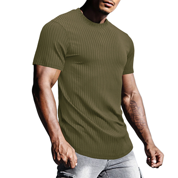 Férfi slim-fit sportos rövid ujjú felső, kerek nyakú, lélegző, gyorsan száradó