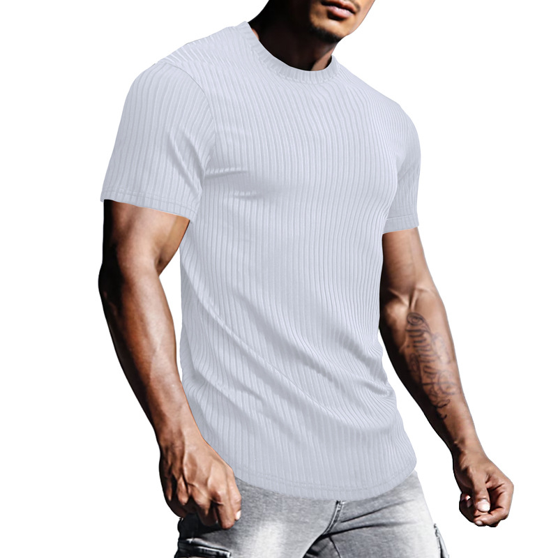 Férfi slim-fit sportos rövid ujjú felső, kerek nyakú, lélegző, gyorsan száradó