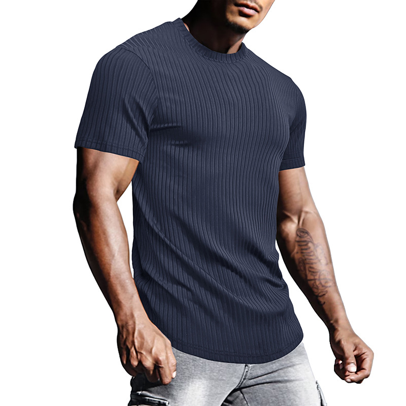 Férfi slim-fit sportos rövid ujjú felső, kerek nyakú, lélegző, gyorsan száradó