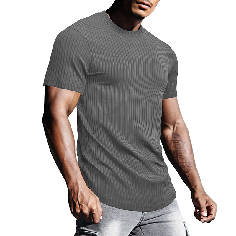 Férfi slim-fit sportos rövid ujjú felső, kerek nyakú, lélegző, gyorsan száradó