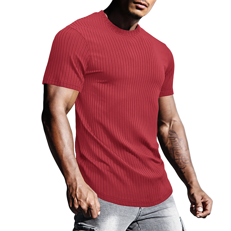 Férfi slim-fit sportos rövid ujjú felső, kerek nyakú, lélegző, gyorsan száradó