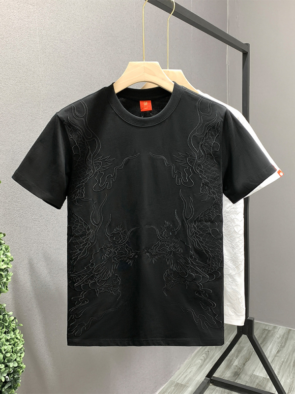Muški T-shirt s vezom, kratki rukavi, ležernog kroja, lagani luksuz
