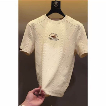 Muški T-shirt s vezenjem, okrugli izrez, kratki rukav, europski stil luksuz