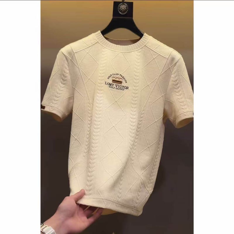 Muški T-shirt s vezenjem, okrugli izrez, kratki rukav, europski stil luksuz