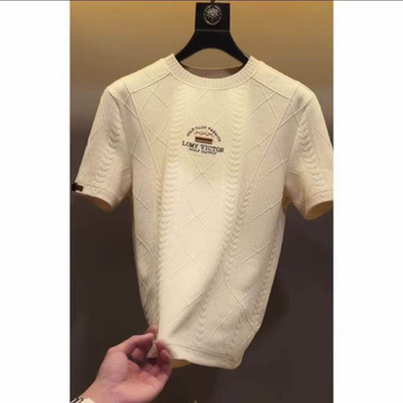 Muški T-shirt s vezenjem, okrugli izrez, kratki rukav, europski stil luksuz