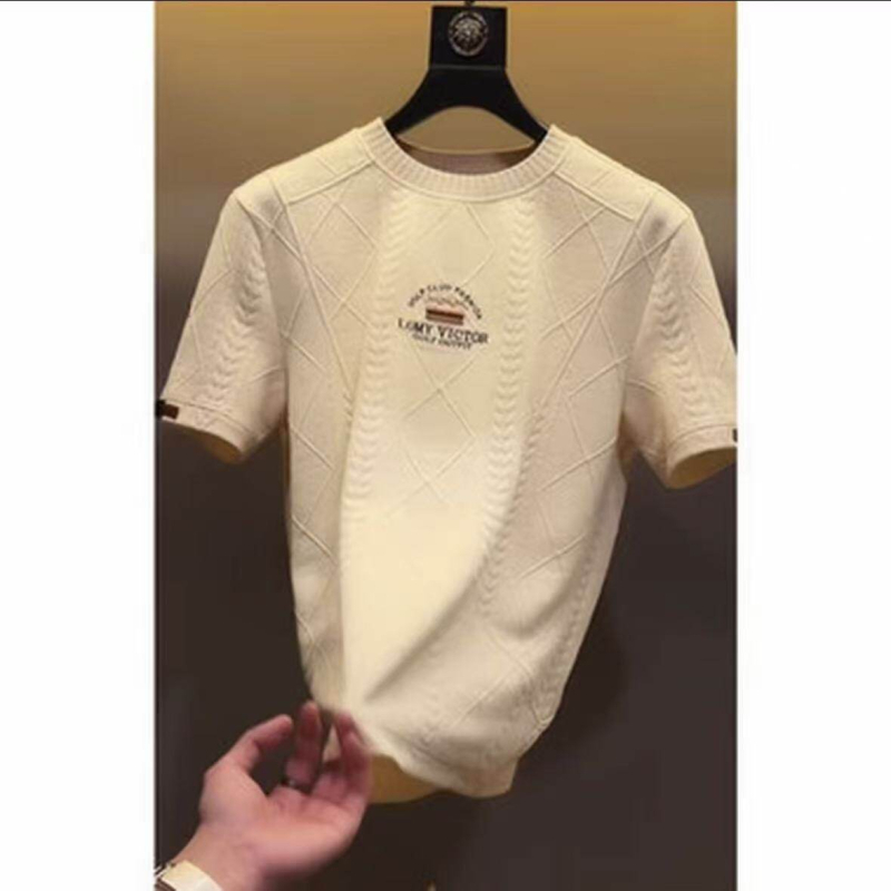 Muški T-shirt s vezenjem, okrugli izrez, kratki rukav, europski stil luksuz