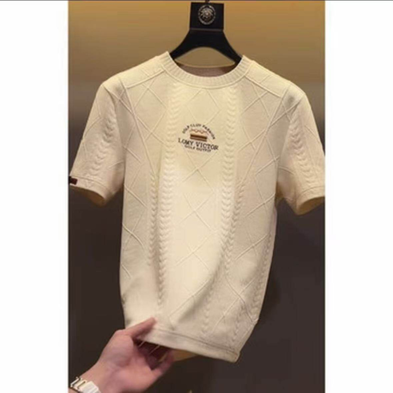 Muški T-shirt s vezenjem, okrugli izrez, kratki rukav, europski stil luksuz